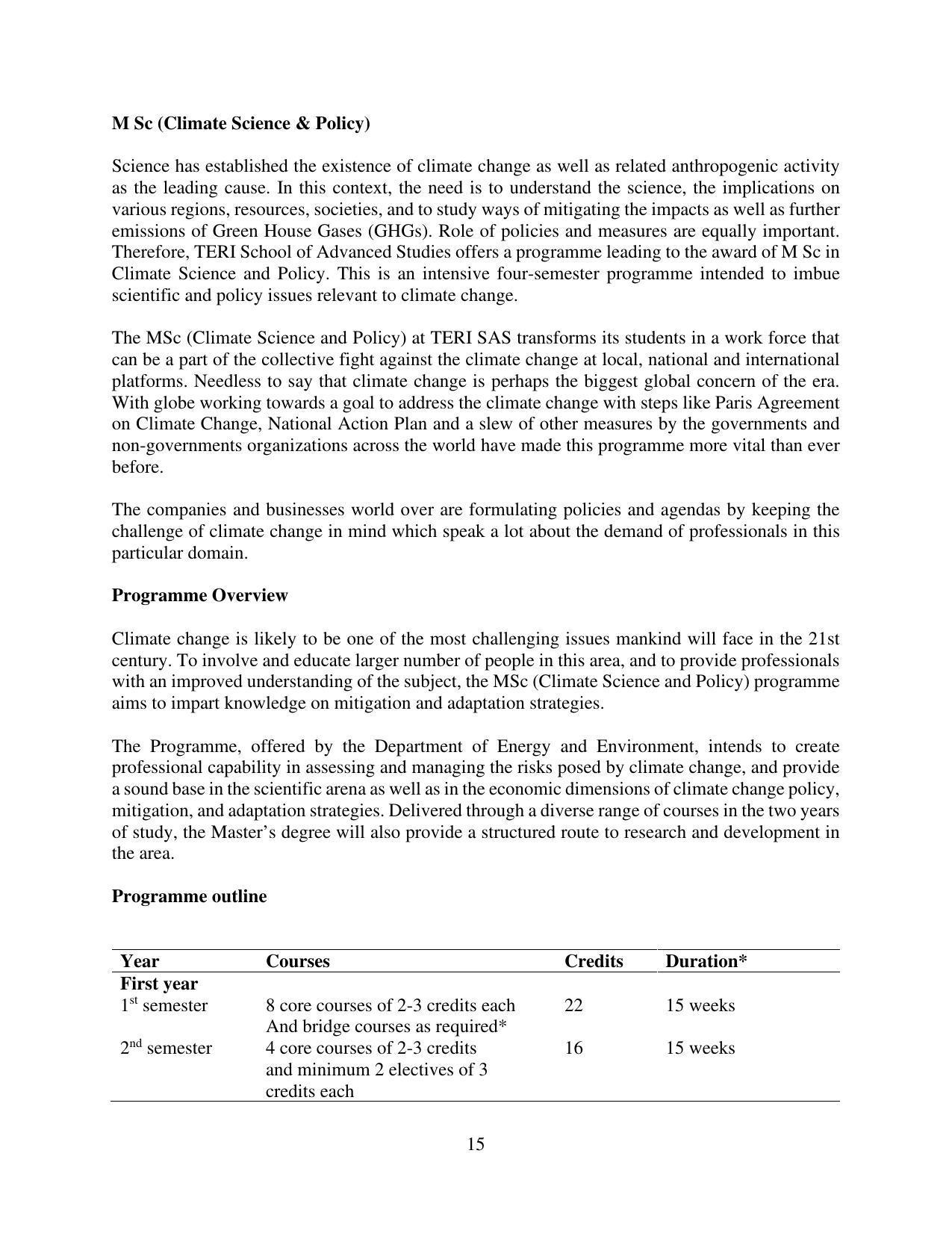 TERI University, Delhi Information Brochure Prospectus 2021-22 - Page 15