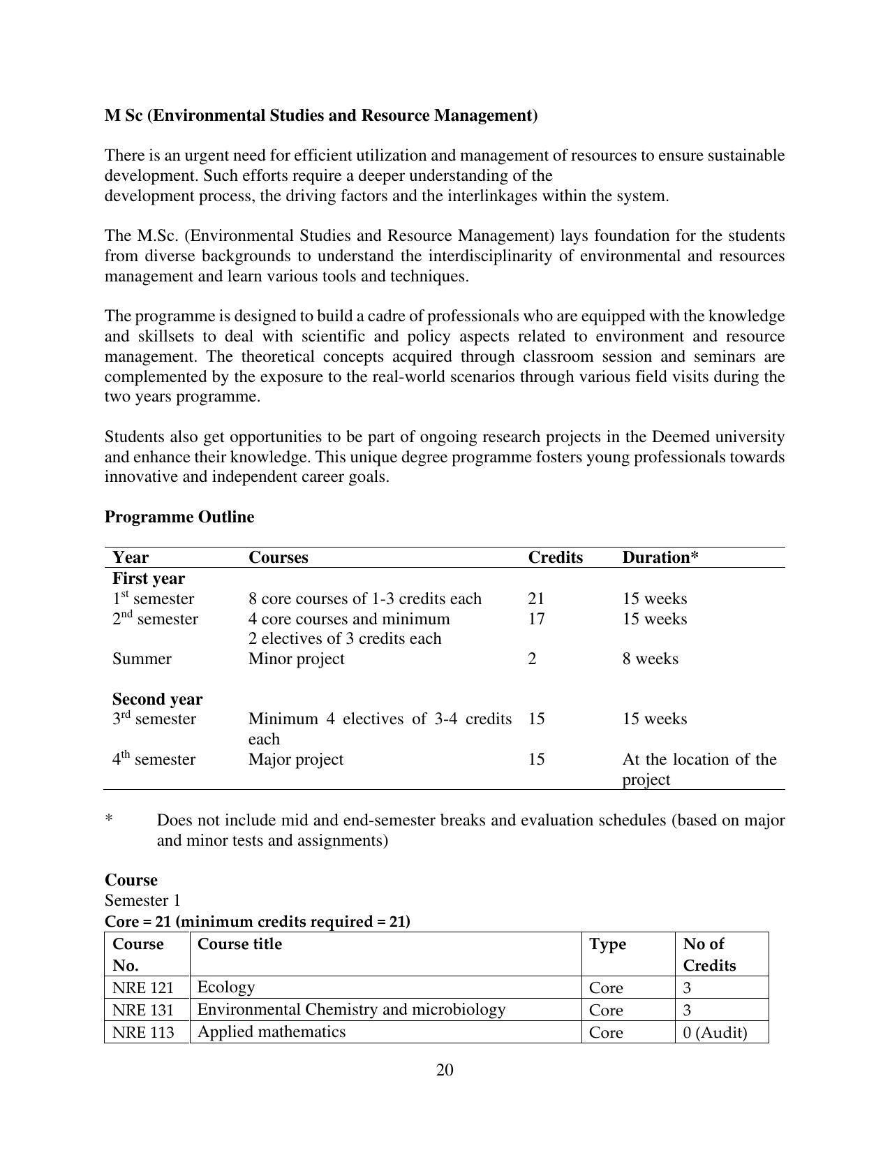 TERI University, Delhi Information Brochure Prospectus 2021-22 - Page 20
