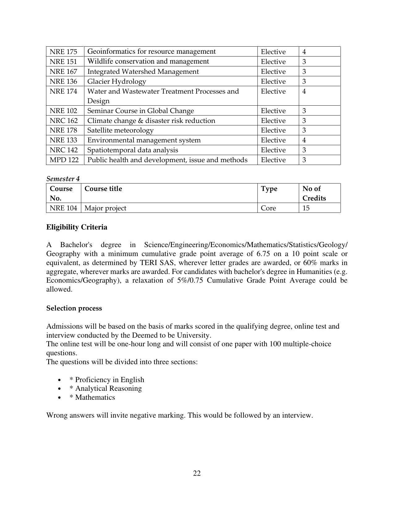 TERI University, Delhi Information Brochure Prospectus 2021-22 - Page 22