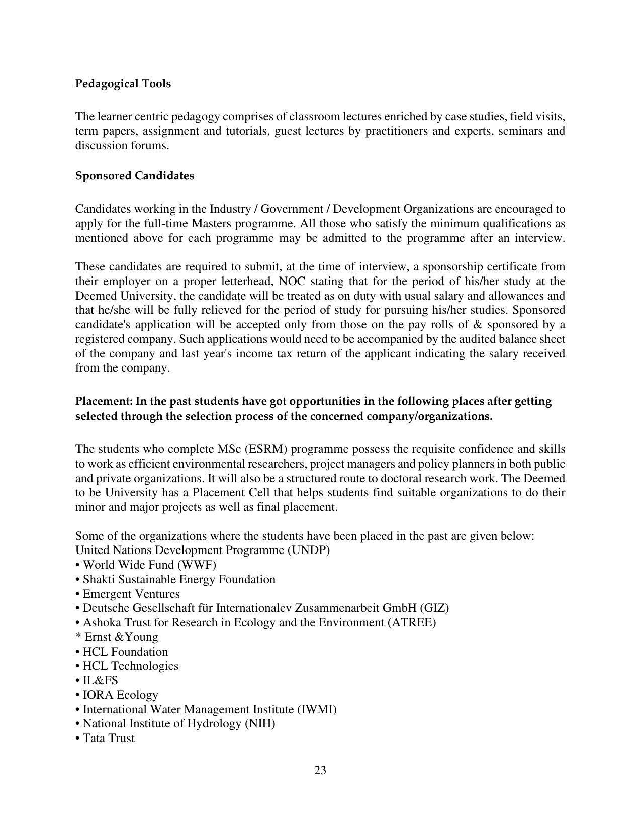TERI University, Delhi Information Brochure Prospectus 2021-22 - Page 23