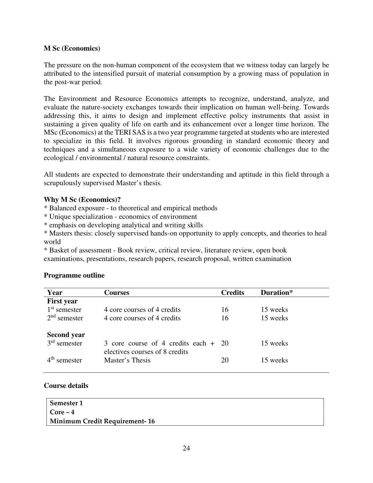 TERI University, Delhi Information Brochure Prospectus 2021-22 - Page 24