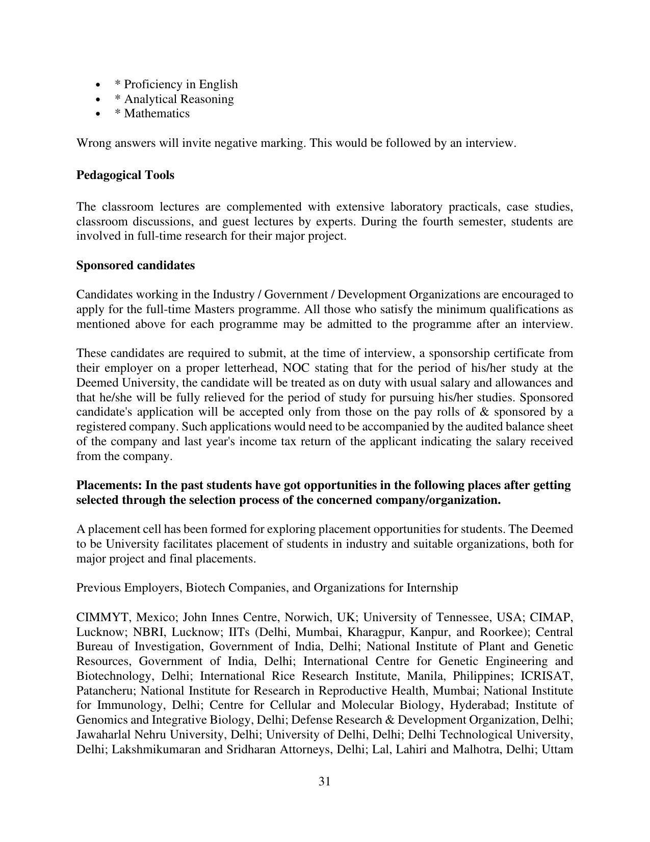 TERI University, Delhi Information Brochure Prospectus 2021-22 - Page 31