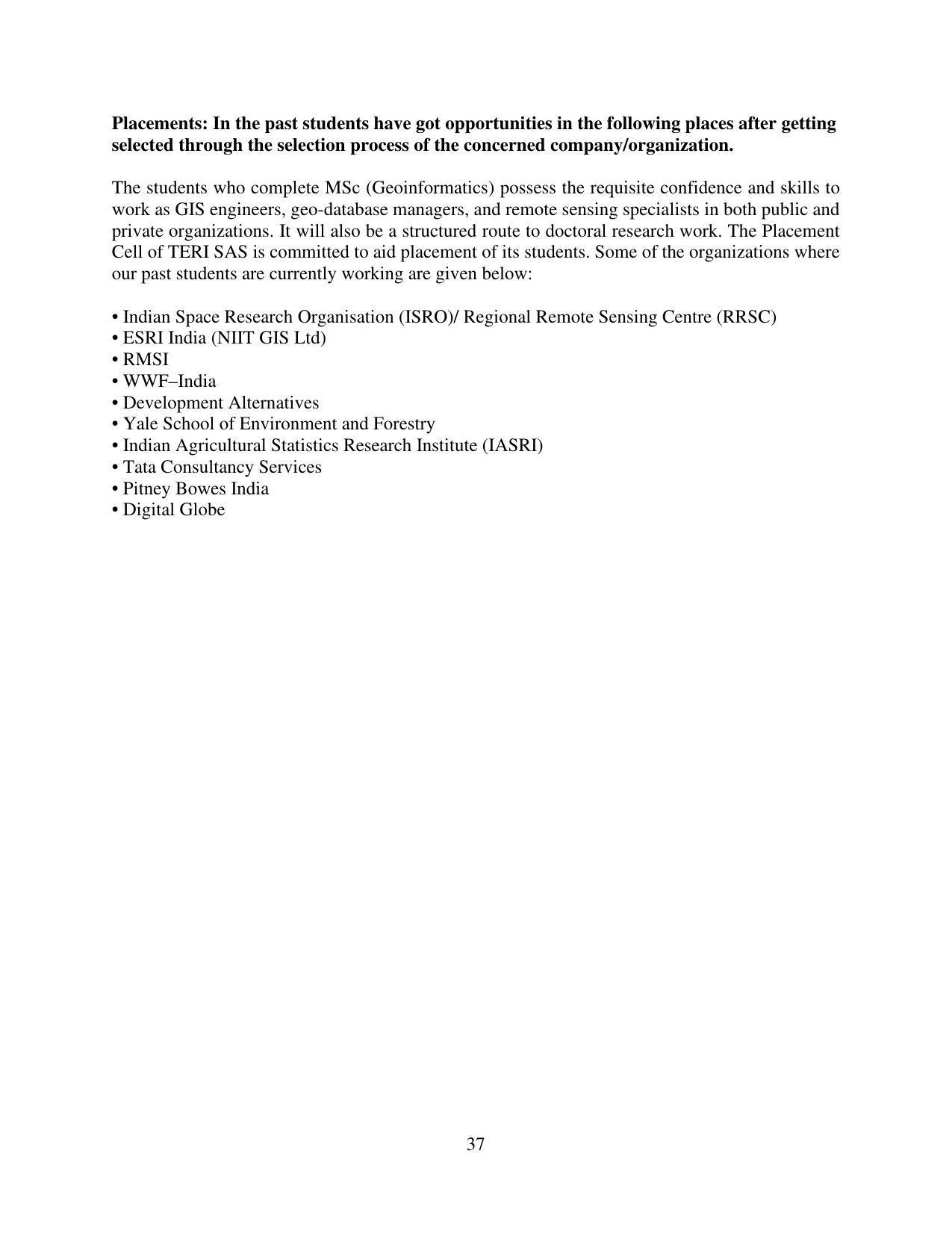 TERI University, Delhi Information Brochure Prospectus 2021-22 - Page 37