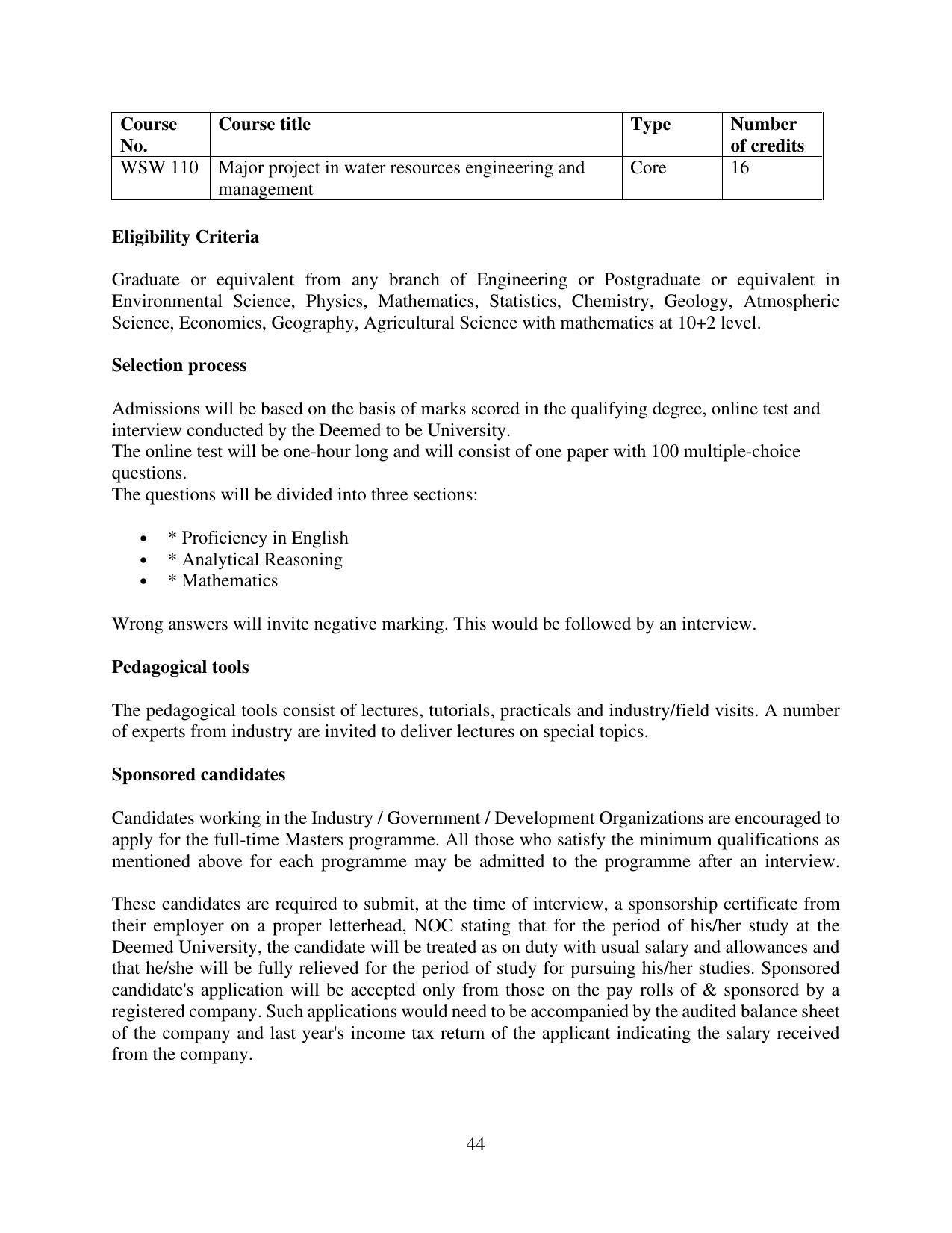 TERI University, Delhi Information Brochure Prospectus 2021-22 - Page 44