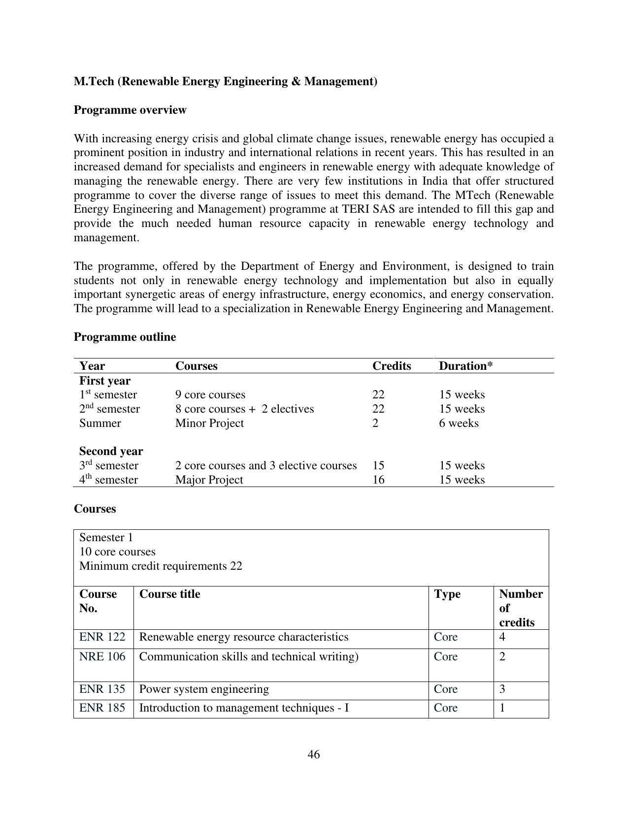 TERI University, Delhi Information Brochure Prospectus 2021-22 - Page 46