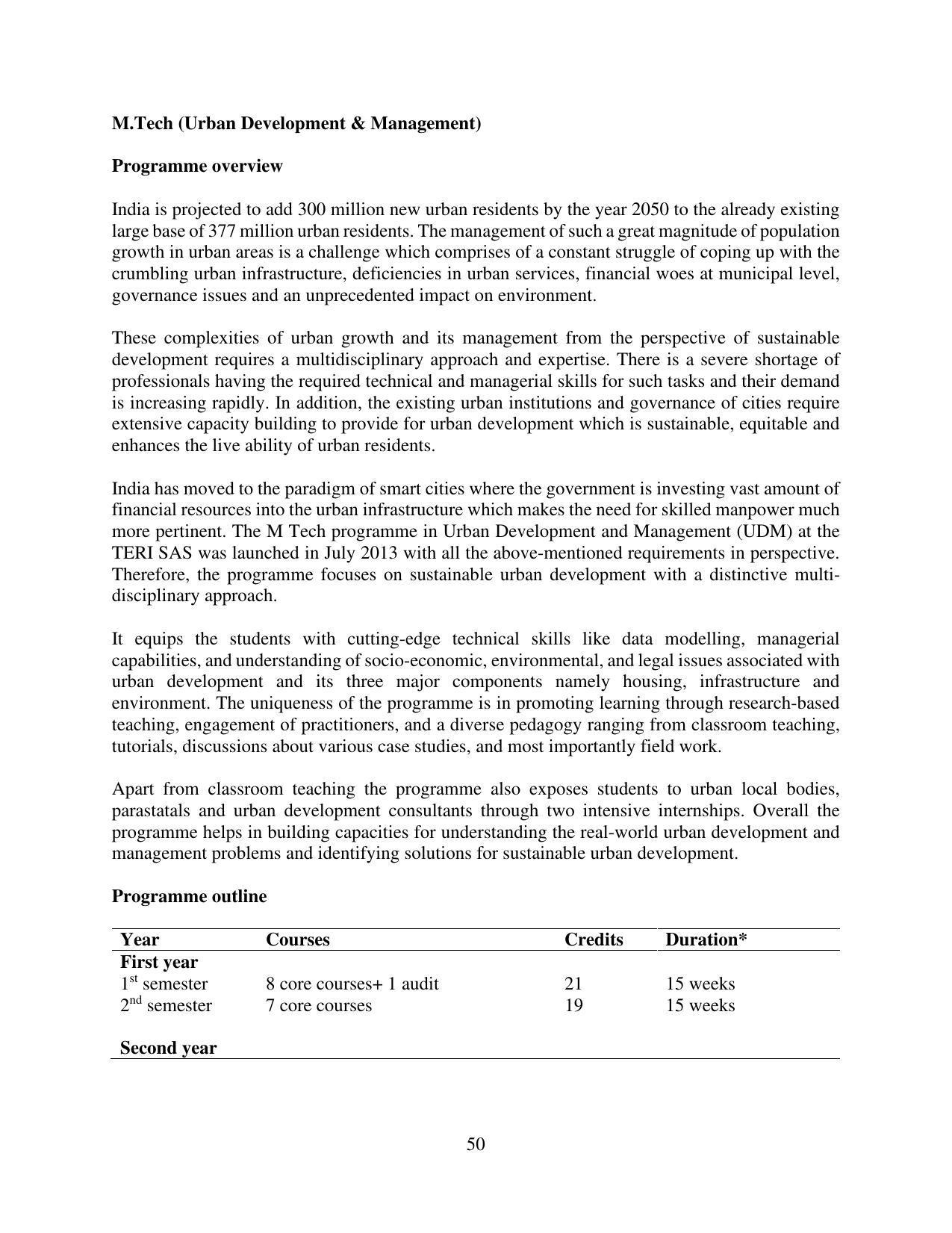 TERI University, Delhi Information Brochure Prospectus 2021-22 - Page 50