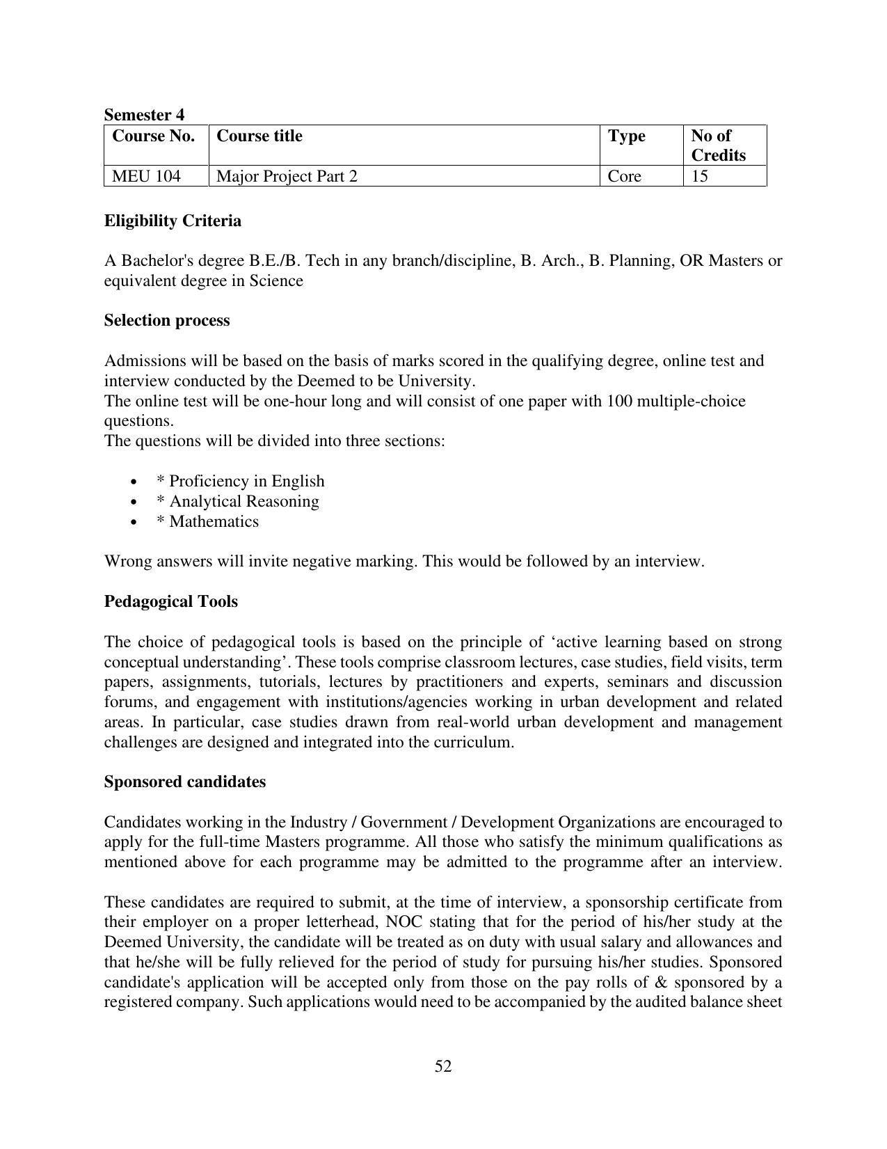 TERI University, Delhi Information Brochure Prospectus 2021-22 - Page 52