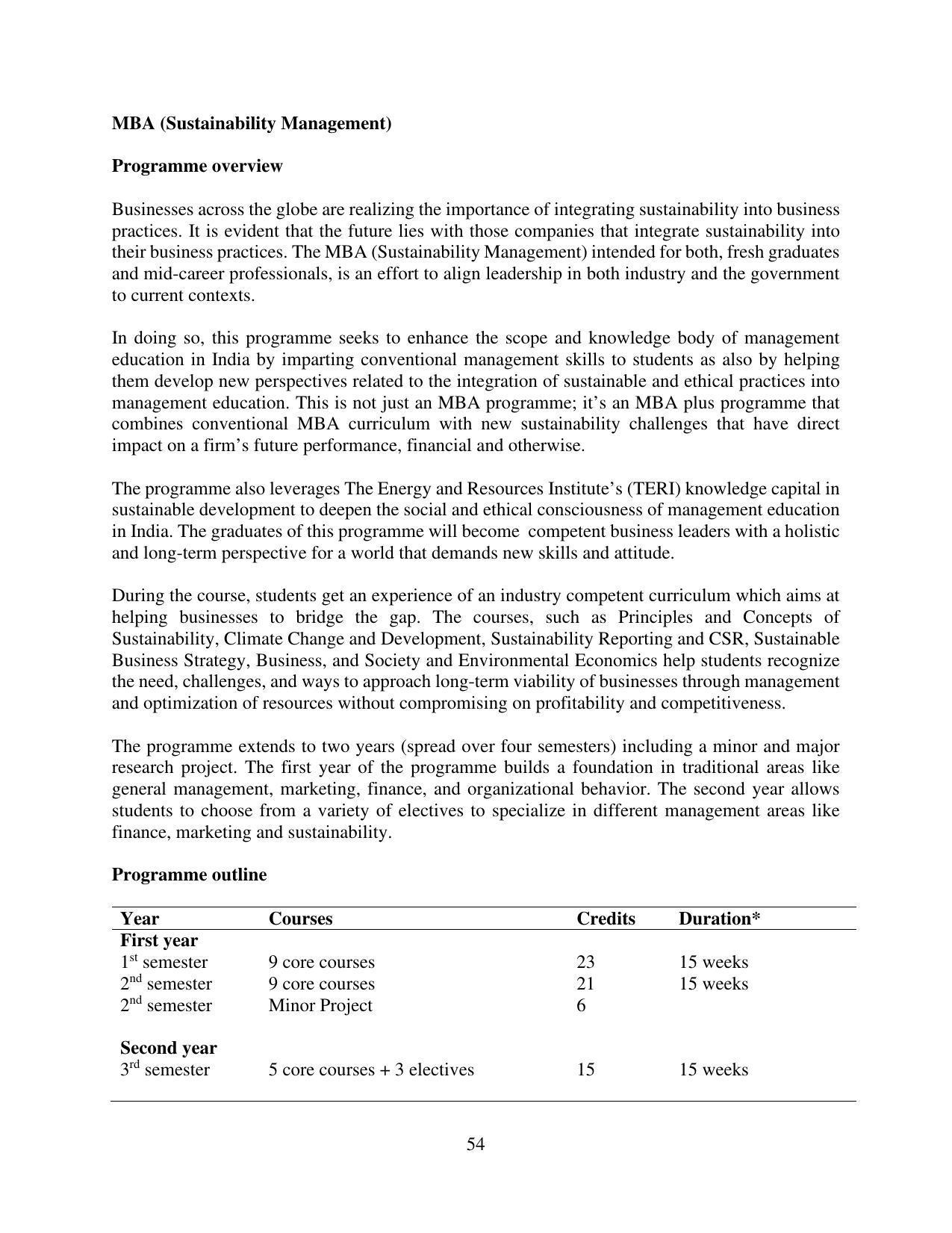 TERI University, Delhi Information Brochure Prospectus 2021-22 - Page 54