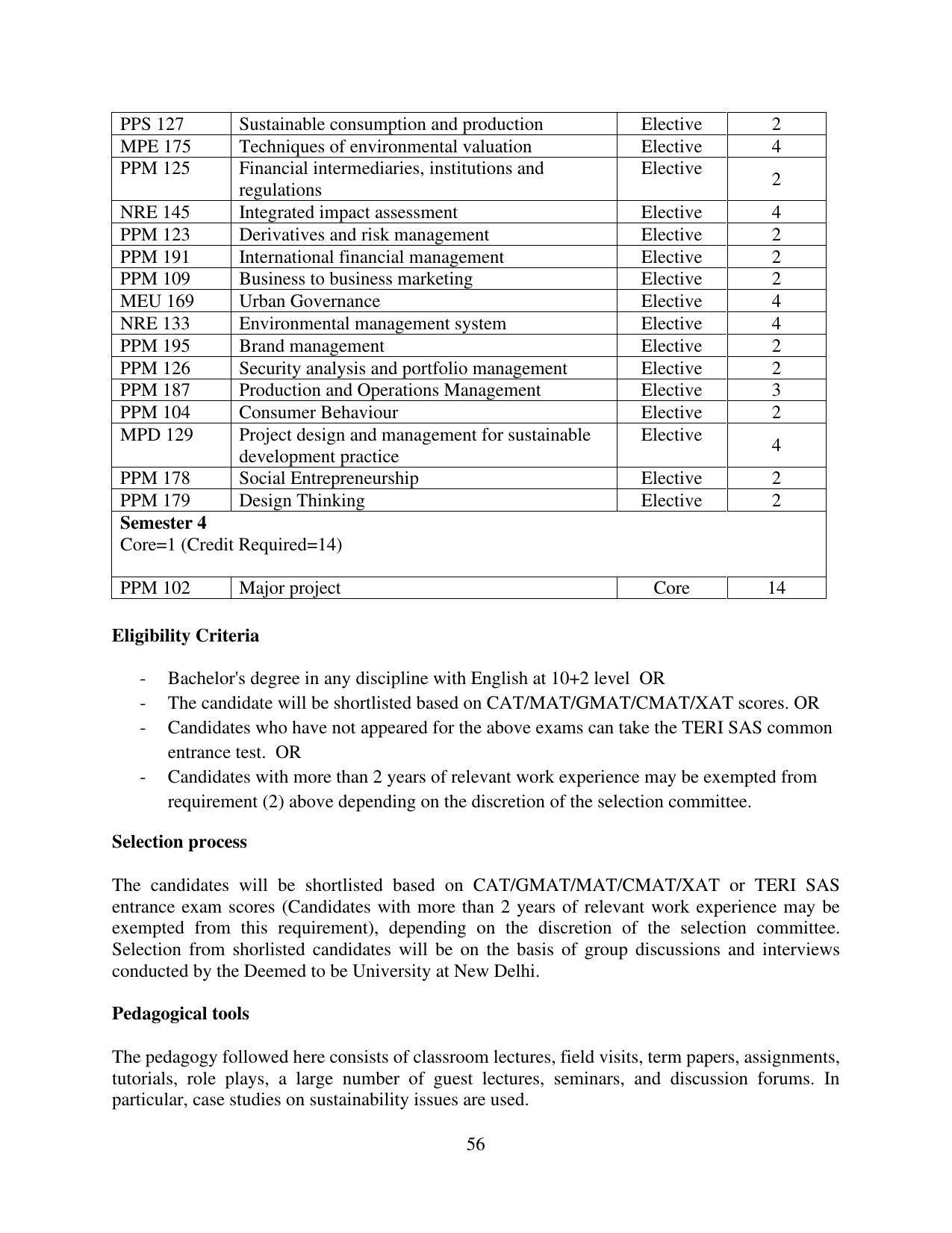 TERI University, Delhi Information Brochure Prospectus 2021-22 - Page 56