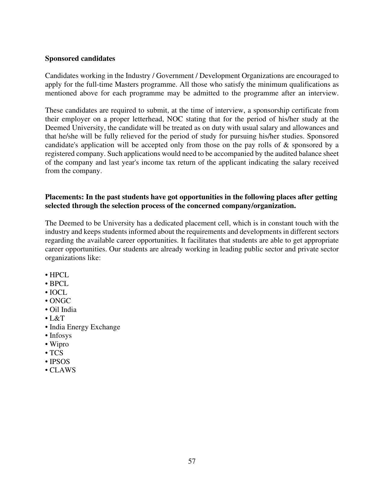 TERI University, Delhi Information Brochure Prospectus 2021-22 - Page 57