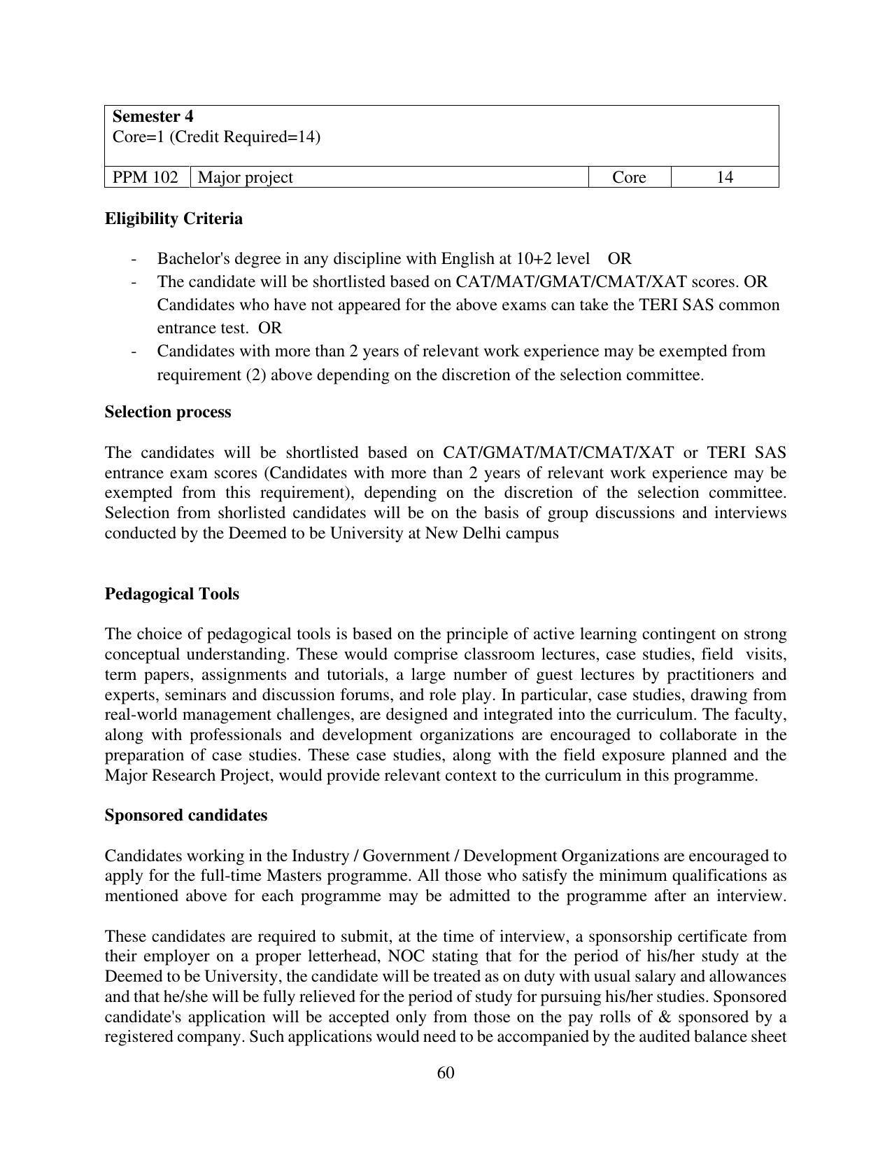 TERI University, Delhi Information Brochure Prospectus 2021-22 - Page 60