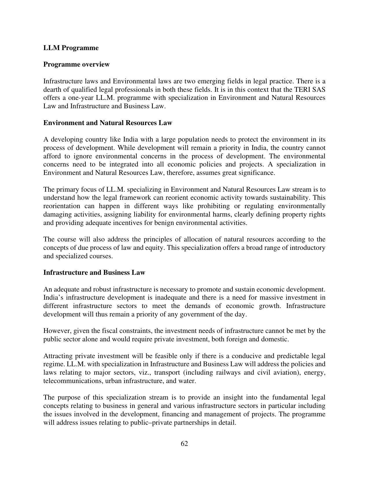 TERI University, Delhi Information Brochure Prospectus 2021-22 - Page 62
