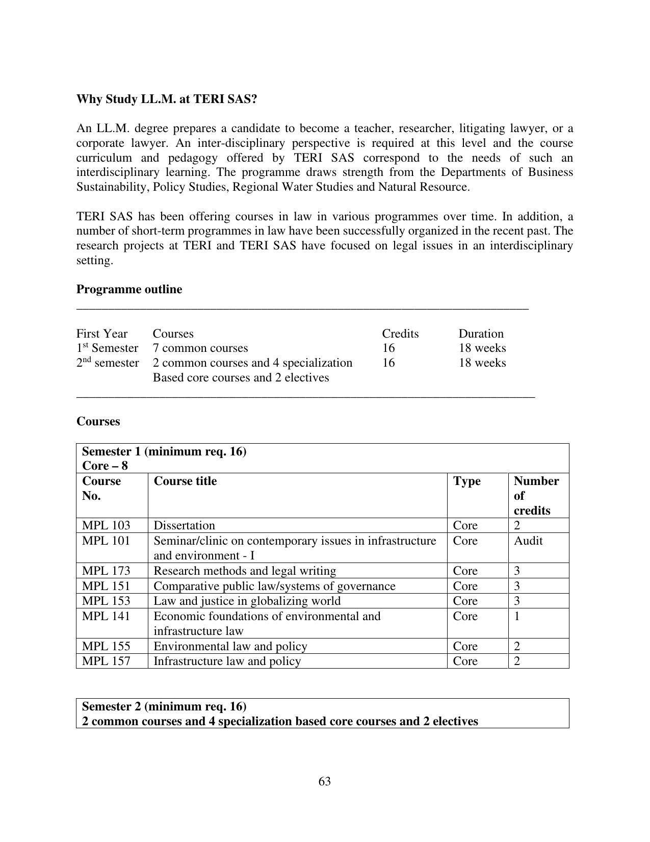TERI University, Delhi Information Brochure Prospectus 2021-22 - Page 63