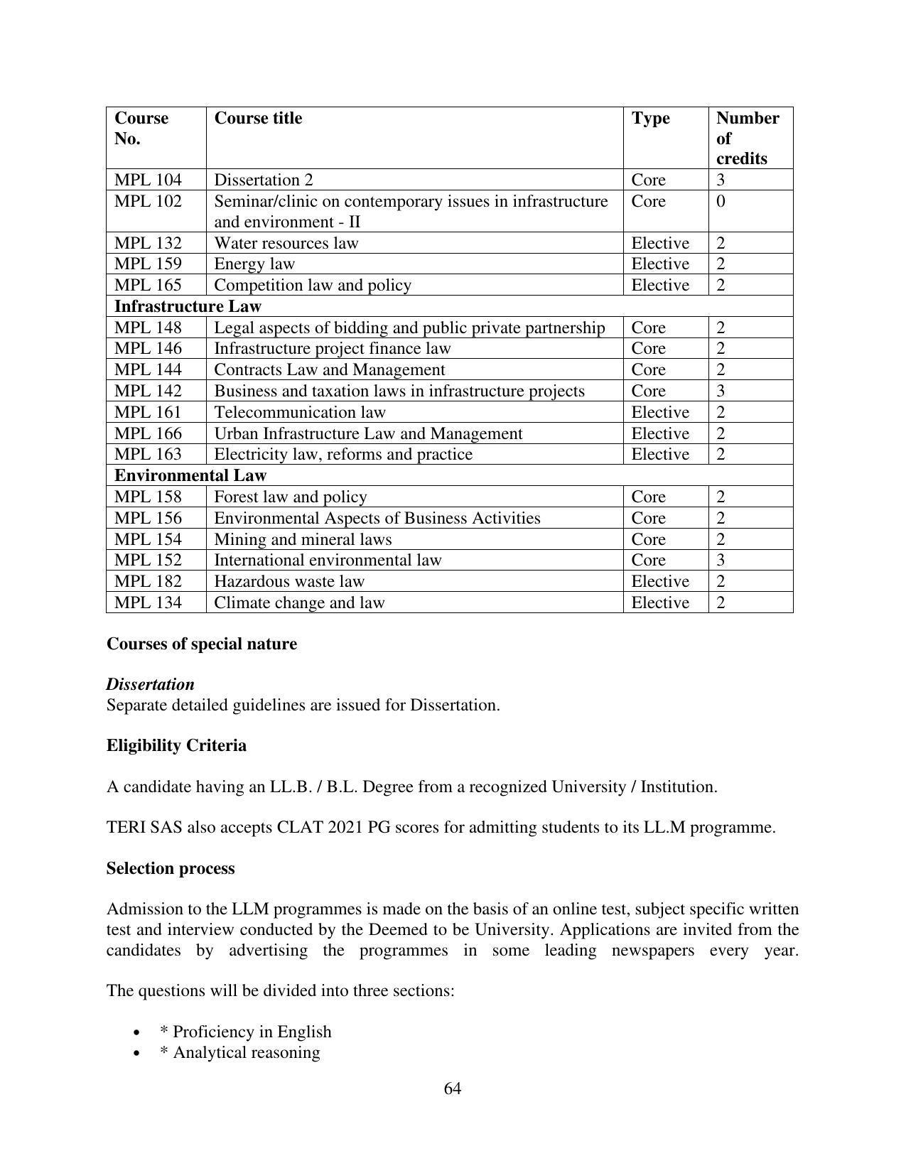 TERI University, Delhi Information Brochure Prospectus 2021-22 - Page 64