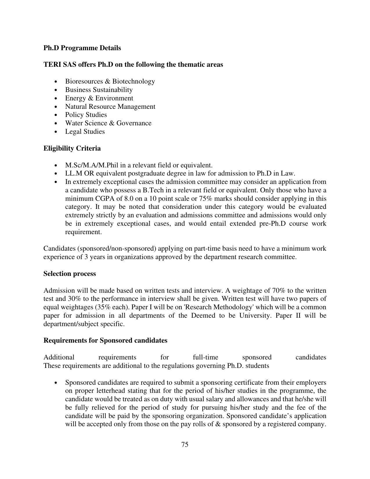 TERI University, Delhi Information Brochure Prospectus 2021-22 - Page 75