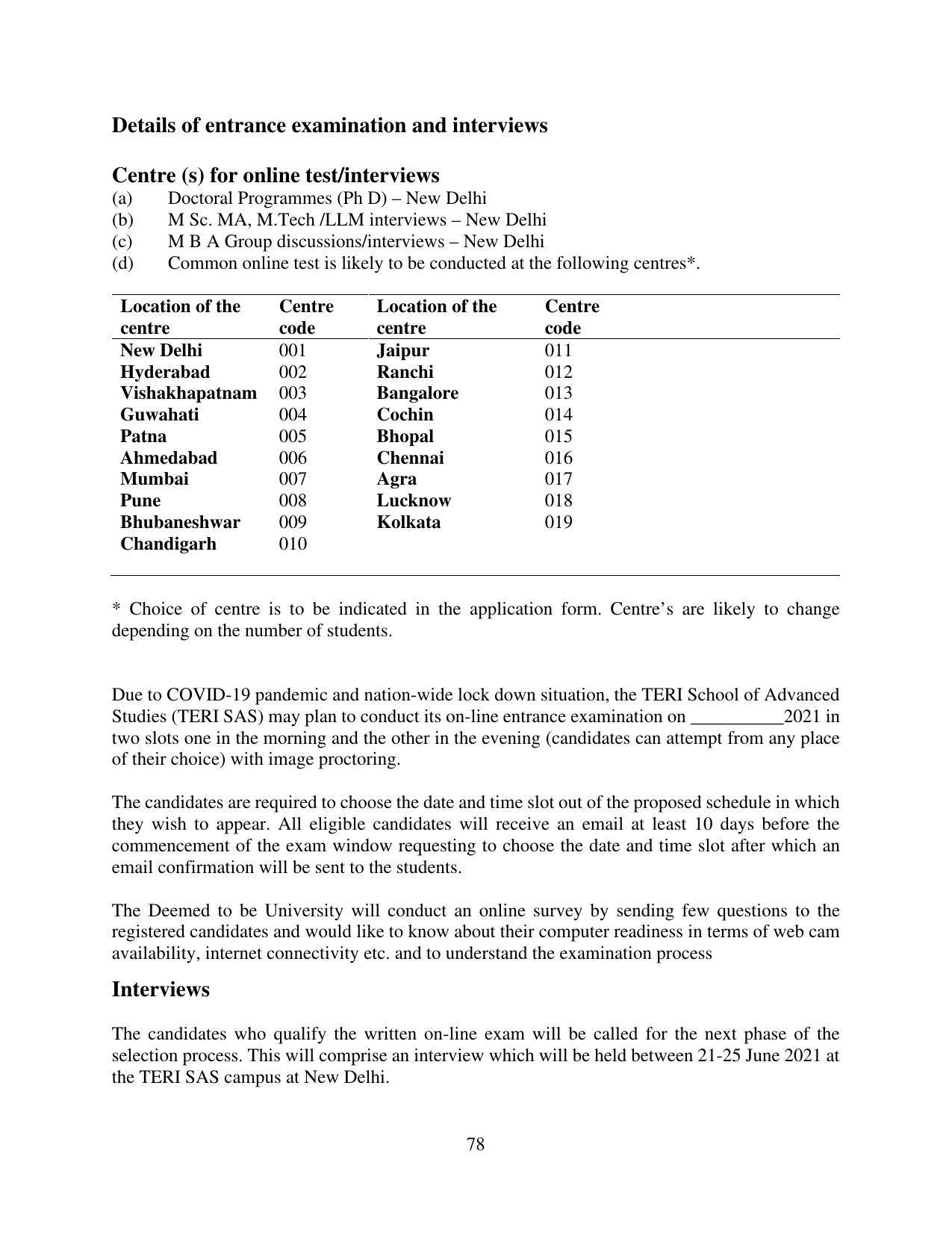 TERI University, Delhi Information Brochure Prospectus 2021-22 - Page 78