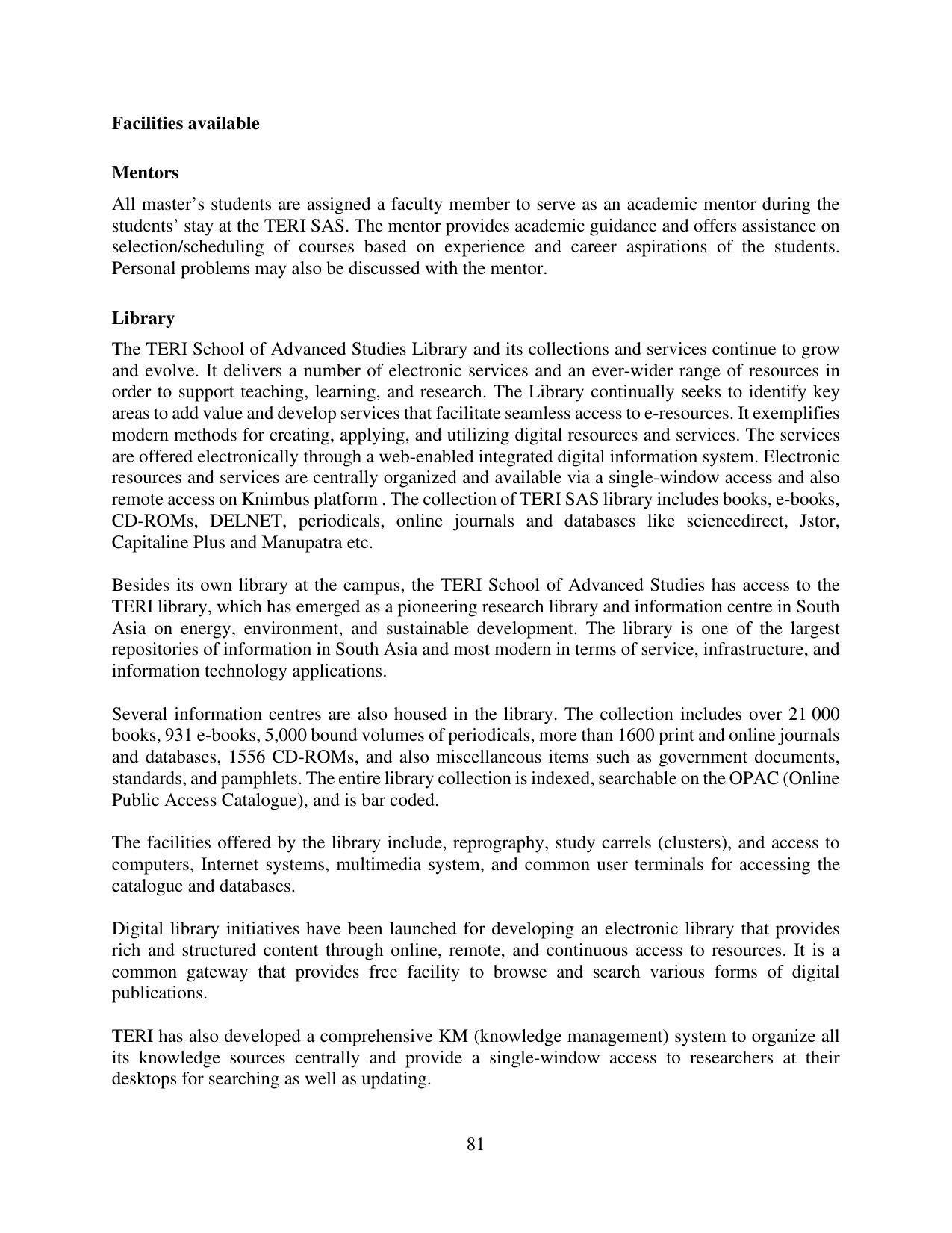 TERI University, Delhi Information Brochure Prospectus 2021-22 - Page 81