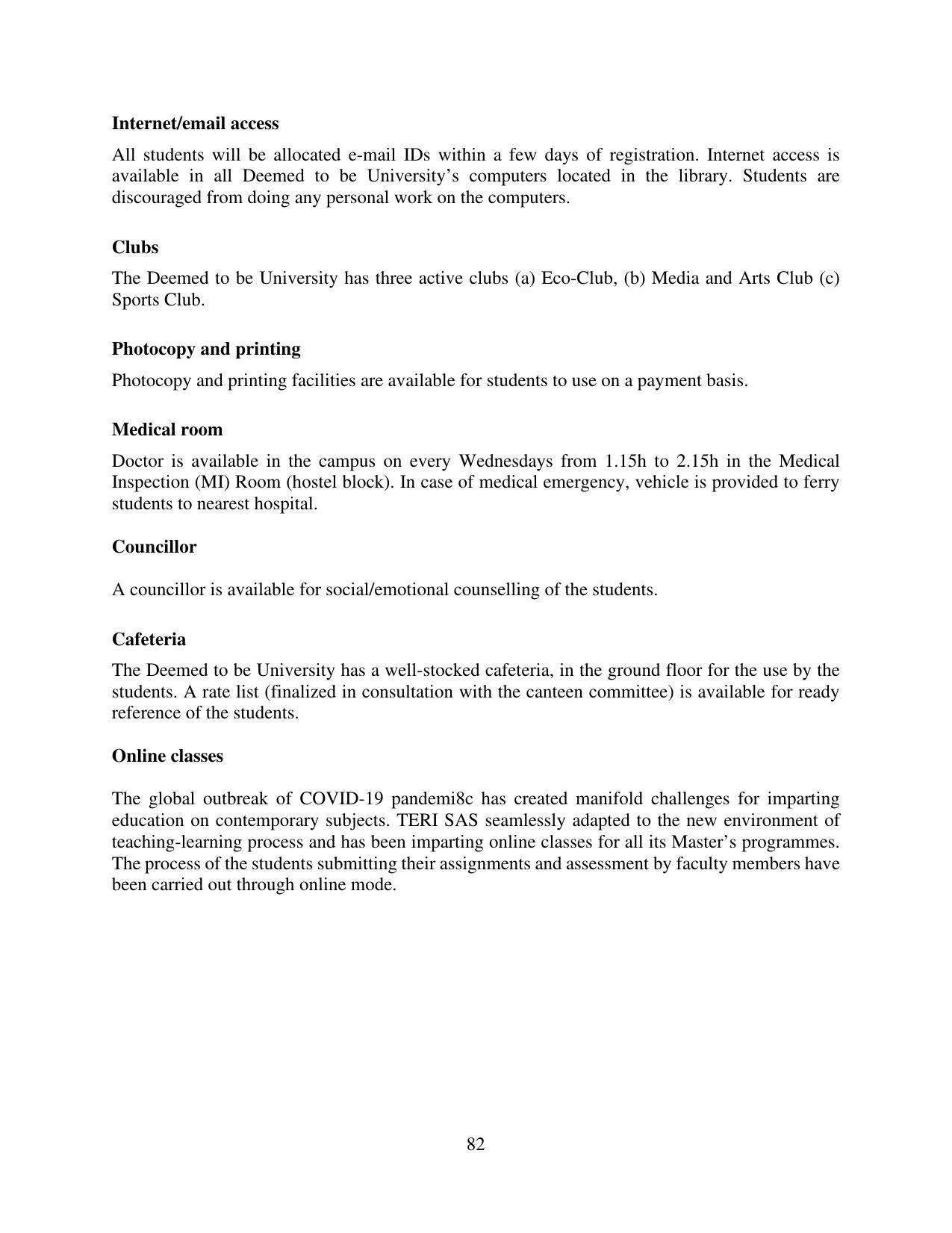 TERI University, Delhi Information Brochure Prospectus 2021-22 - Page 82