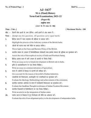 Bilaspur University Question Paper 2021-2022:M.A (Final) History Modern India (1857 A.D. - 1964 A.D.) Paper 1