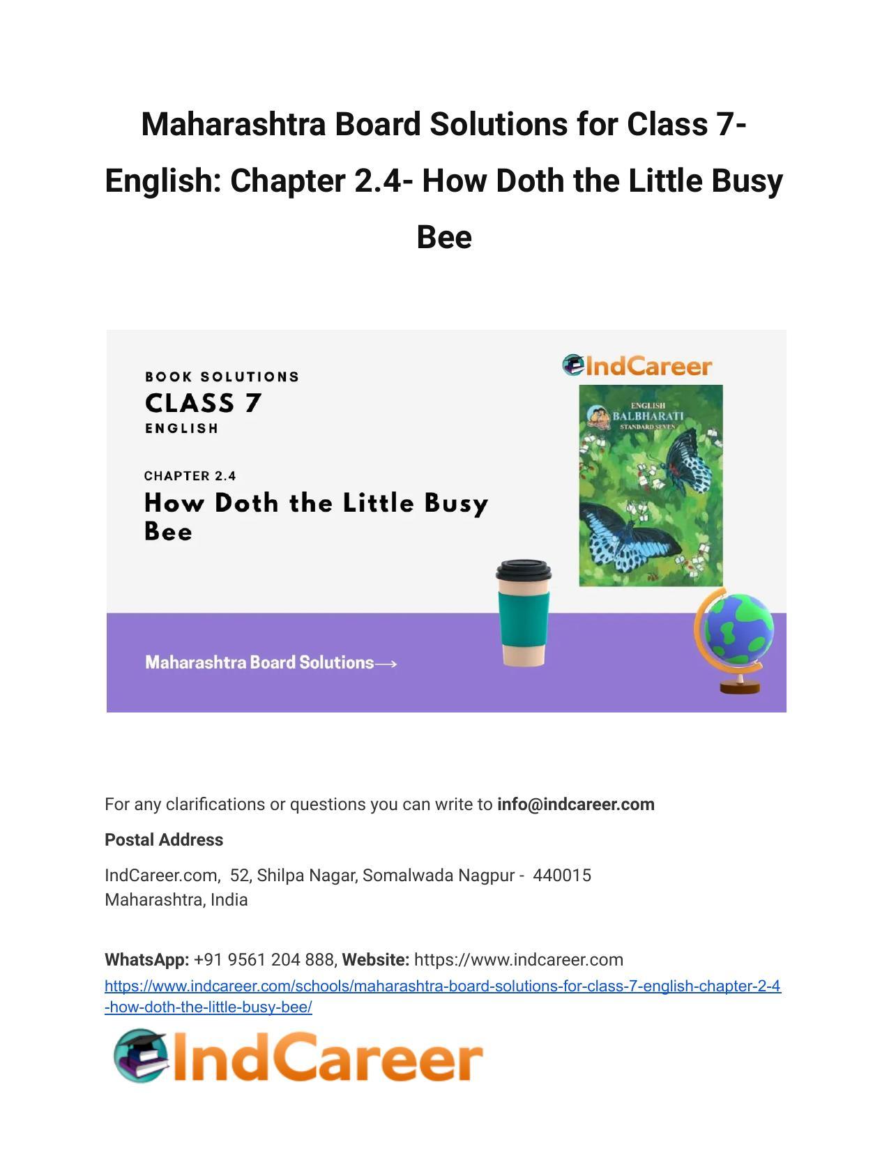 Maharashtra Board Solutions for Class 7- English: Chapter 2.4- How Doth the Little Busy Bee - Page 1