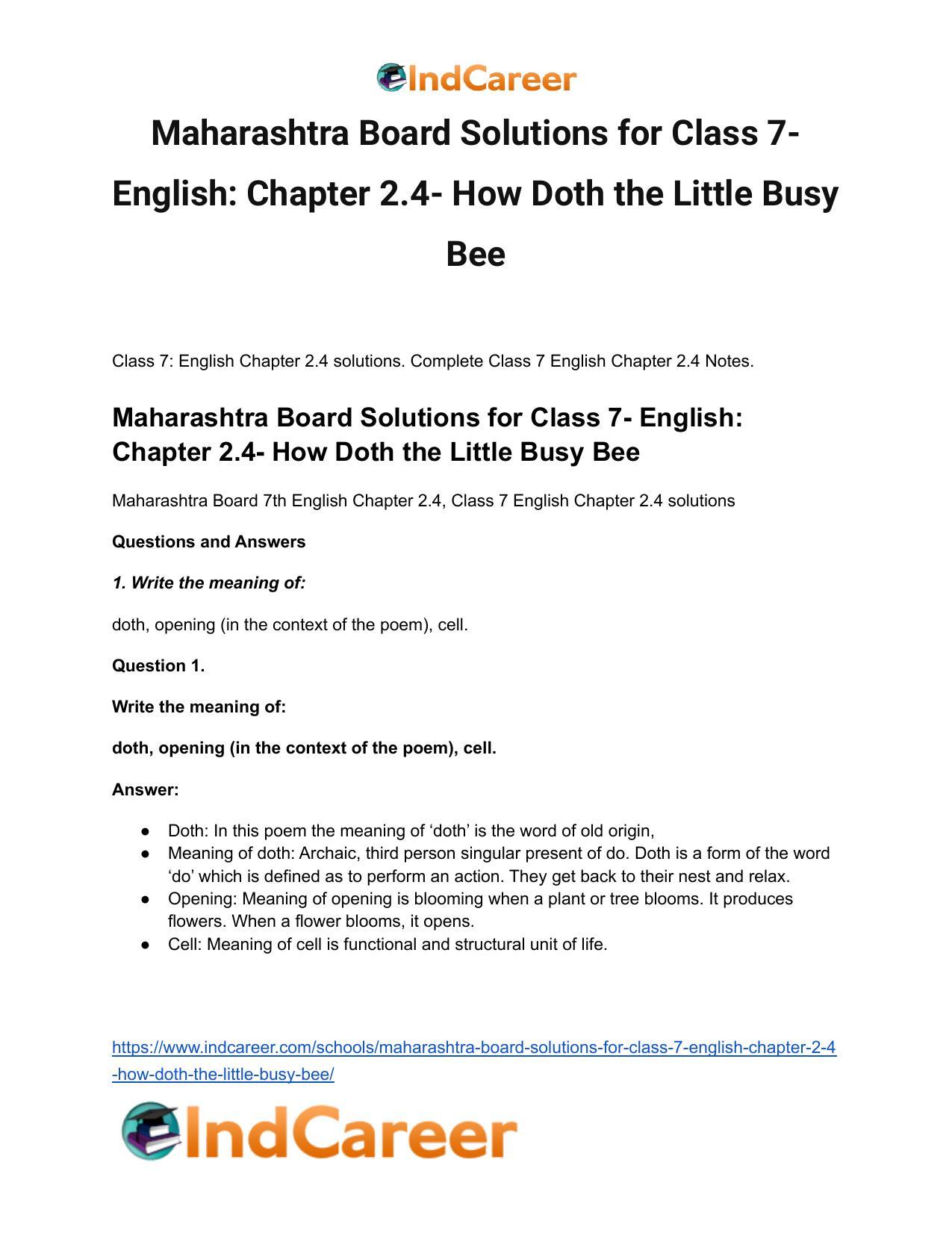 Maharashtra Board Solutions for Class 7- English: Chapter 2.4- How Doth the Little Busy Bee - Page 2