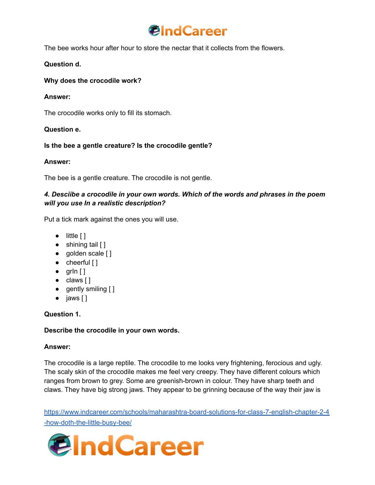 Maharashtra Board Solutions for Class 7- English: Chapter 2.4- How Doth the Little Busy Bee - Page 5