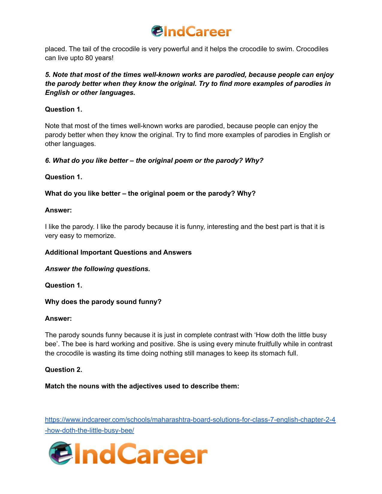 Maharashtra Board Solutions for Class 7- English: Chapter 2.4- How Doth the Little Busy Bee - Page 6