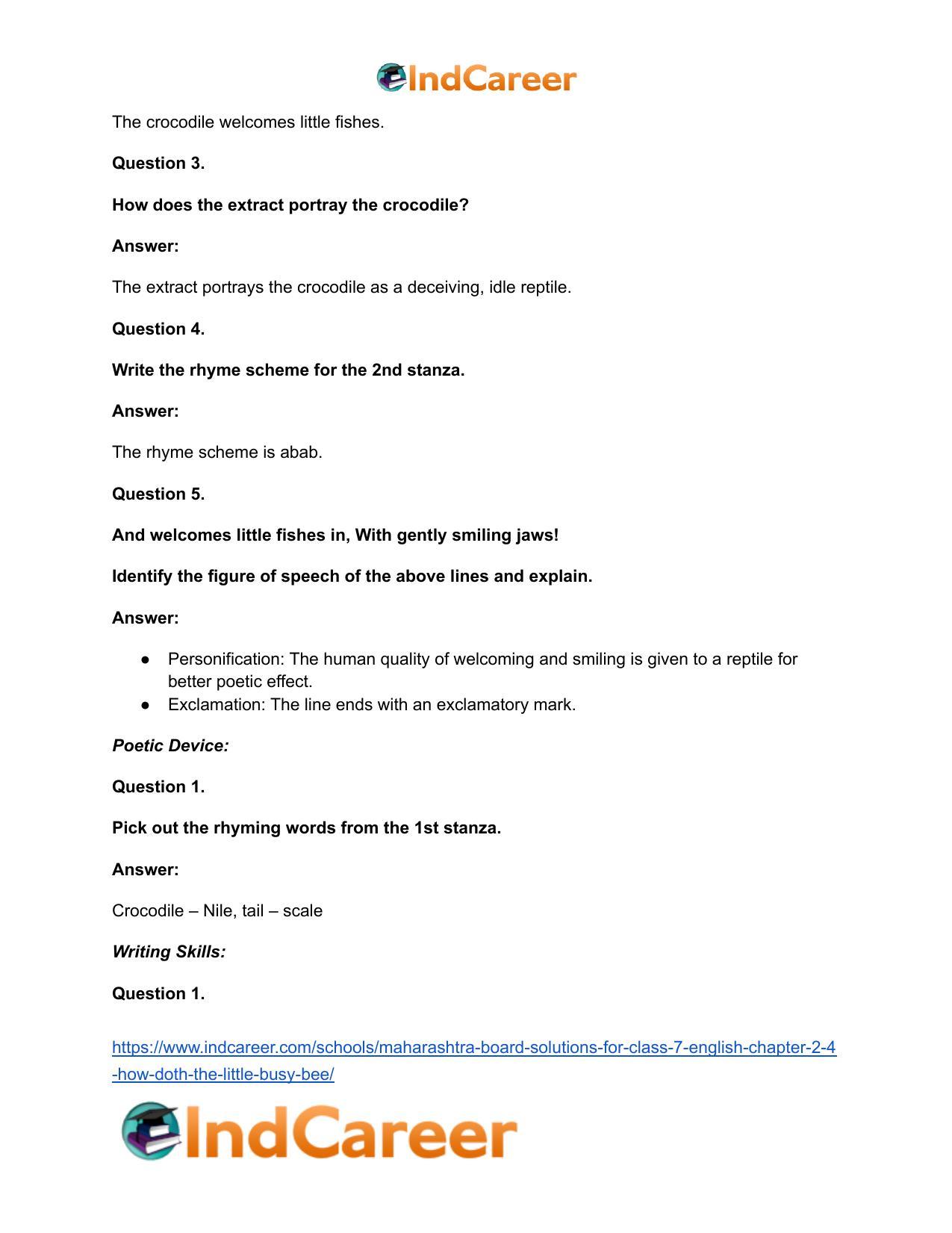 Maharashtra Board Solutions for Class 7- English: Chapter 2.4- How Doth the Little Busy Bee - Page 10