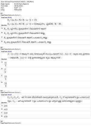 JEE Mains 2022: BTech Malayalam (Shift 2) 28-06-2022 Question Paper