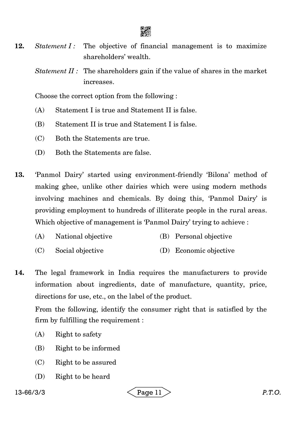 CBSE Class 12 3-3 Bussiness Studies 2024 Question Paper - Page 11