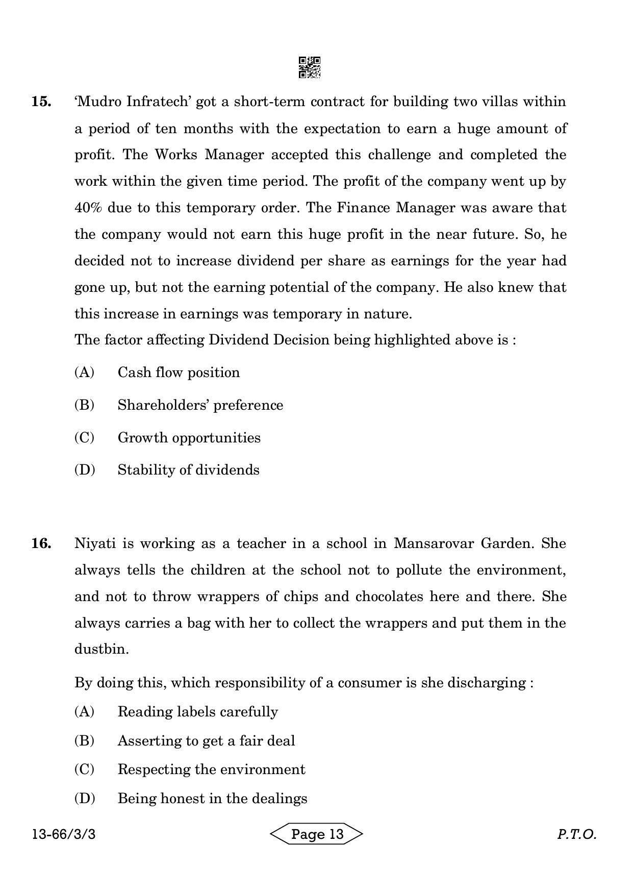 CBSE Class 12 3-3 Bussiness Studies 2024 Question Paper - Page 13