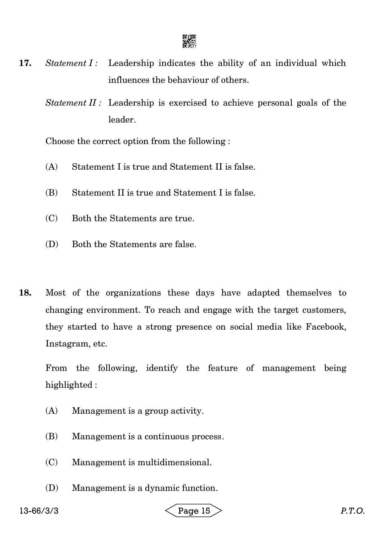 CBSE Class 12 3-3 Bussiness Studies 2024 Question Paper - Page 15