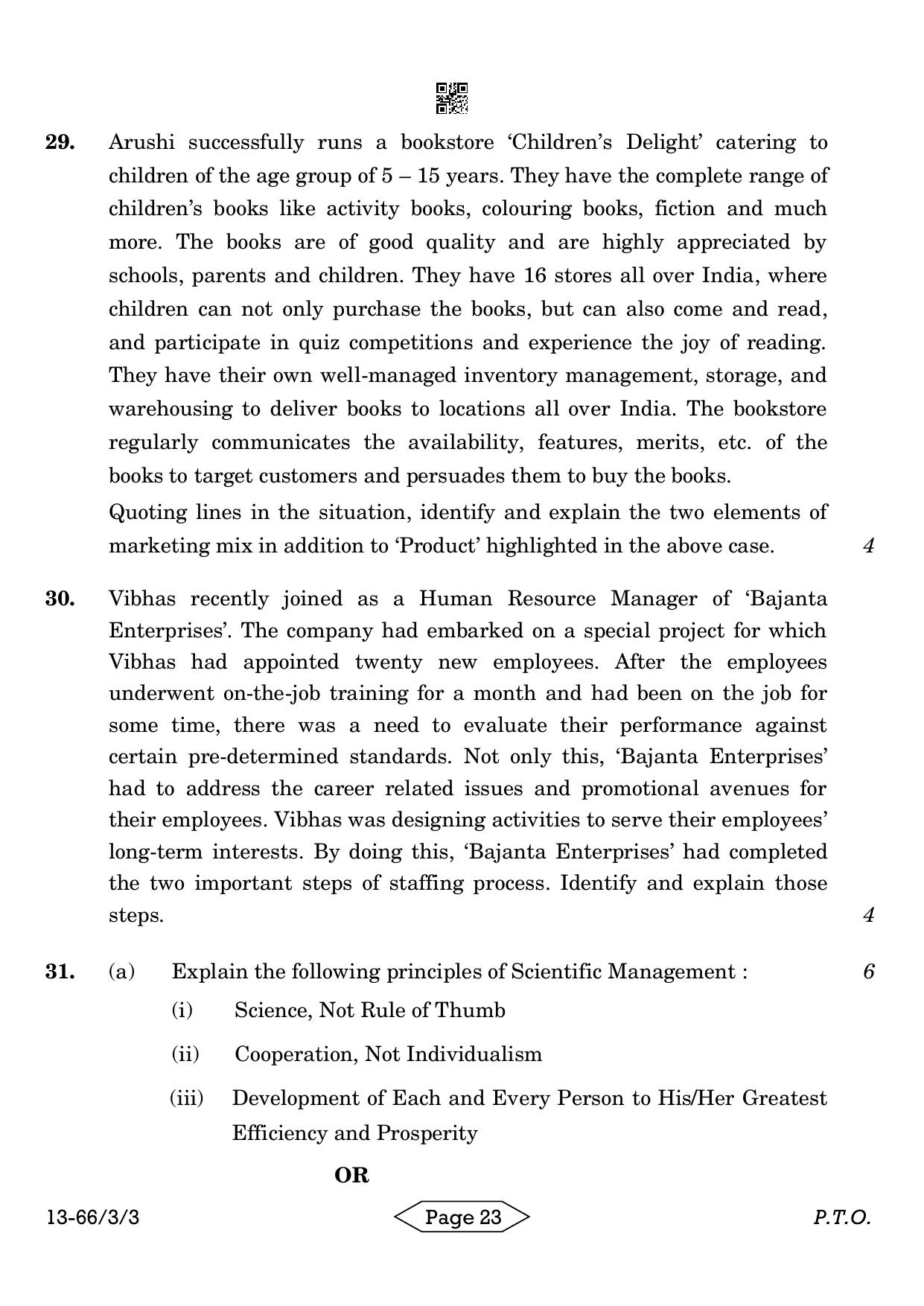 CBSE Class 12 3-3 Bussiness Studies 2024 Question Paper - Page 23