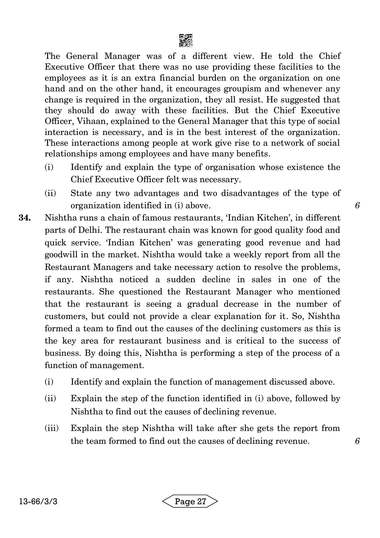 CBSE Class 12 3-3 Bussiness Studies 2024 Question Paper - Page 27