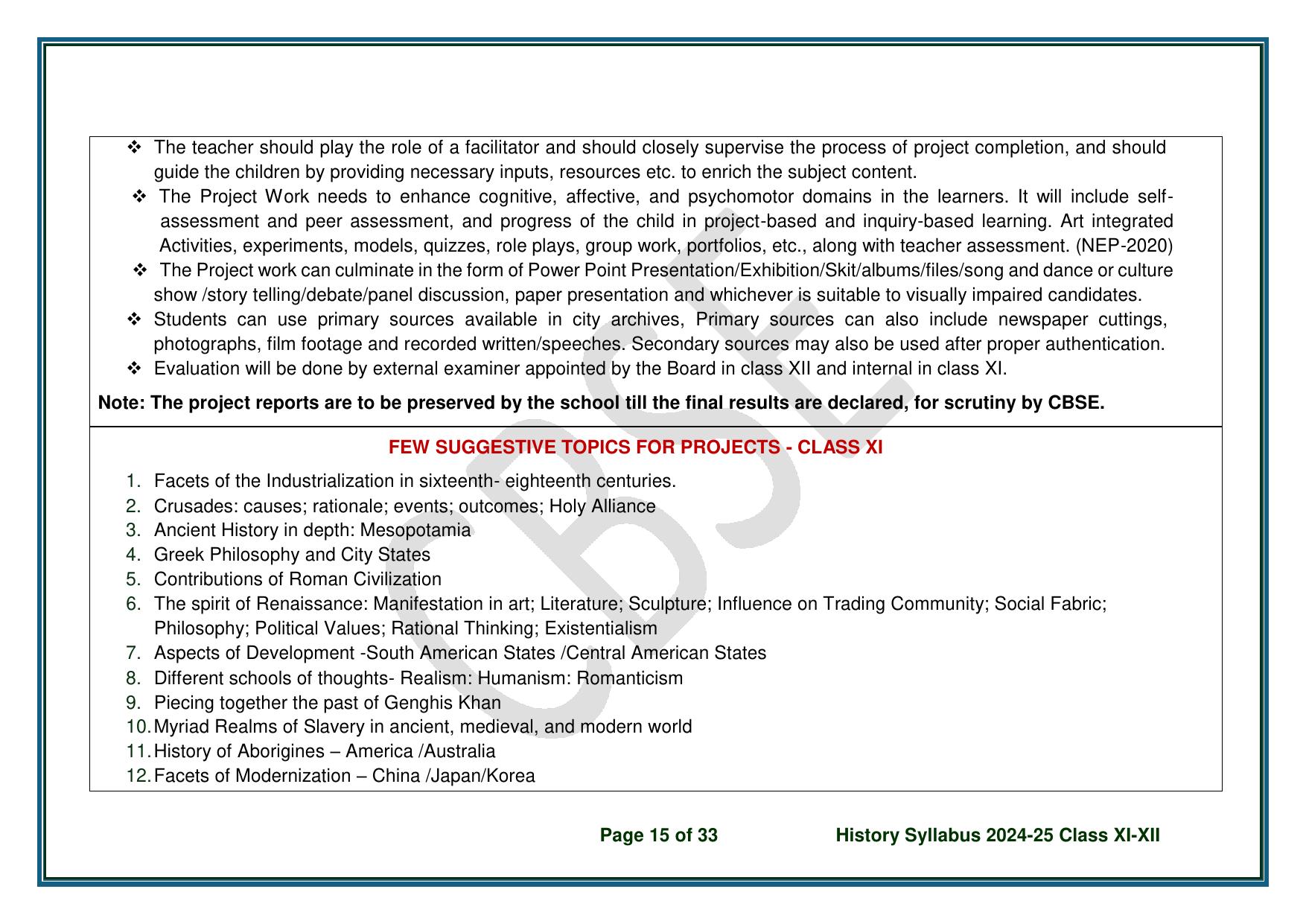 CBSE Class 11 & 12 History Syllabus - Page 16