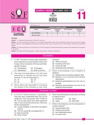 SOF ICO Sample Paper 2023 Class 11