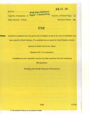 CA Inter Jul 2021 Question Paper - Paper 1 – Accounting