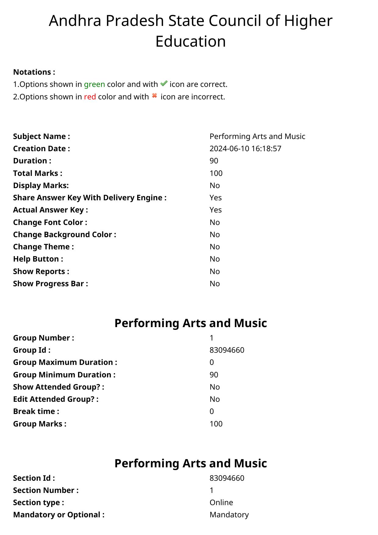 APPGCET 2024 Performing Arts And Music Paper with Answer Key - Page 1