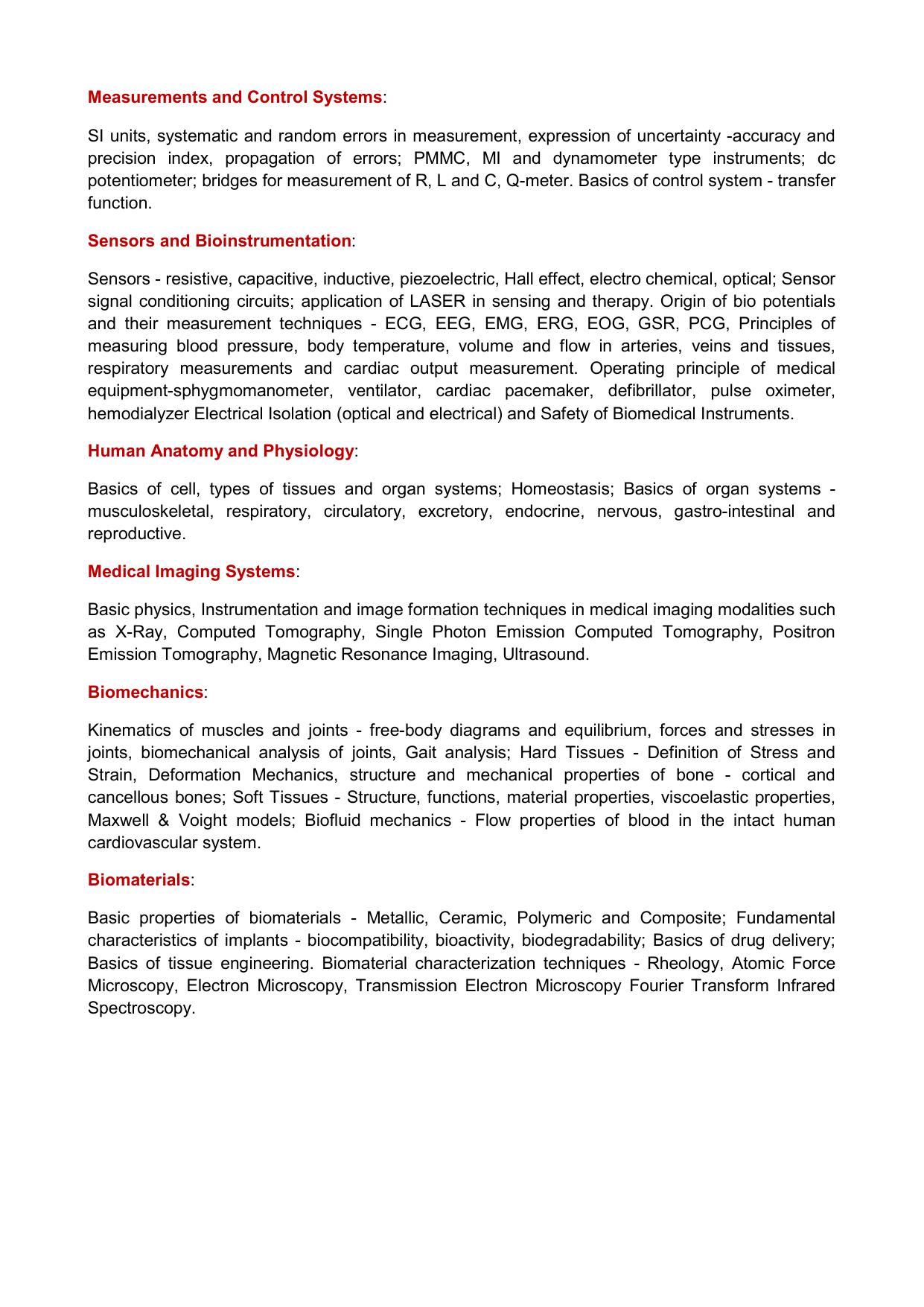 GATE Biomedical Engineering Syllabus - Page 2