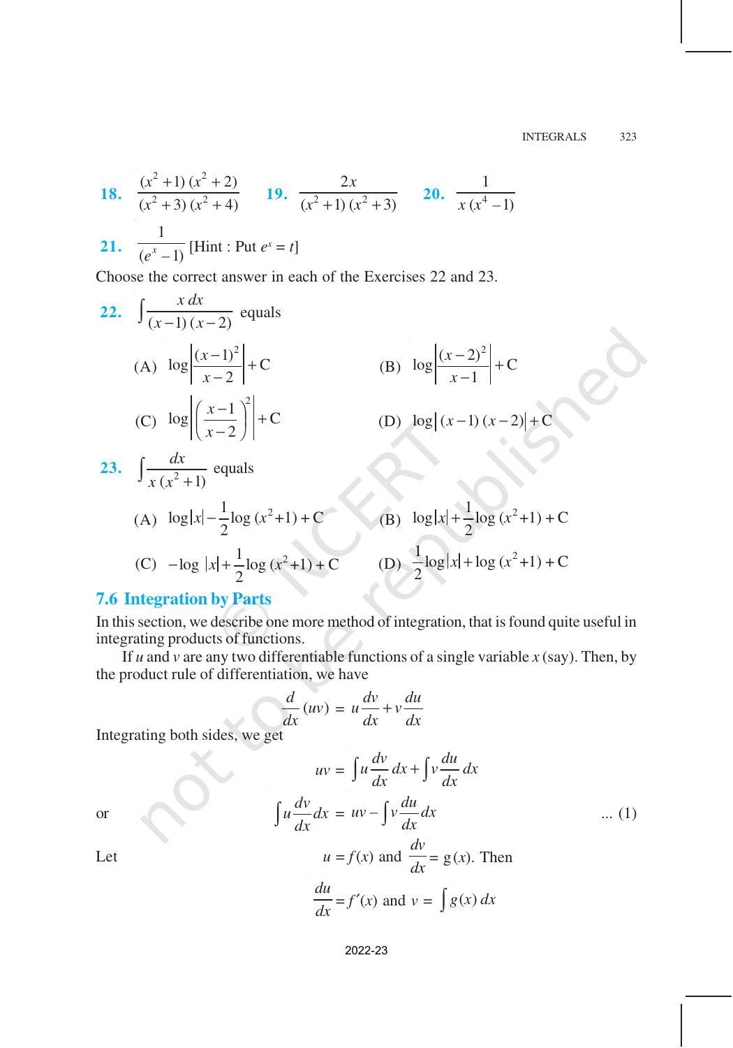 NCERT Book for Class 12 Maths Chapter 7 Integrals - Page 37