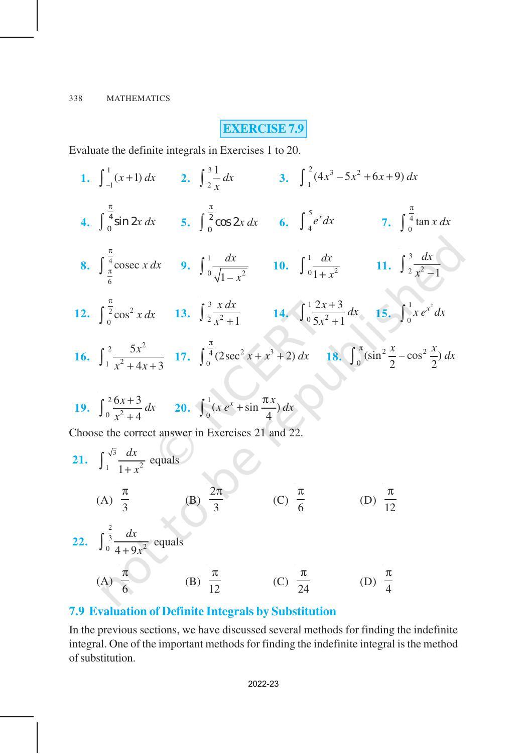 NCERT Book for Class 12 Maths Chapter 7 Integrals - Page 52