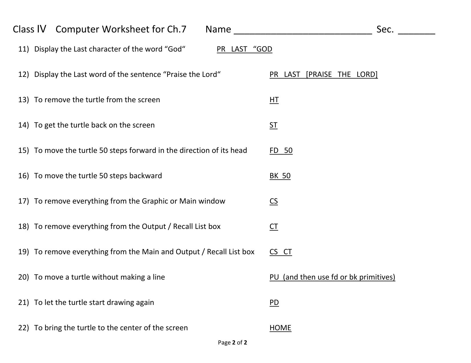 Worksheet for Class 4 Computers Assignment 11 - Page 4