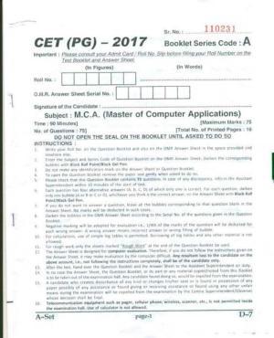 PU CET UG 2017 MCA Question Paper