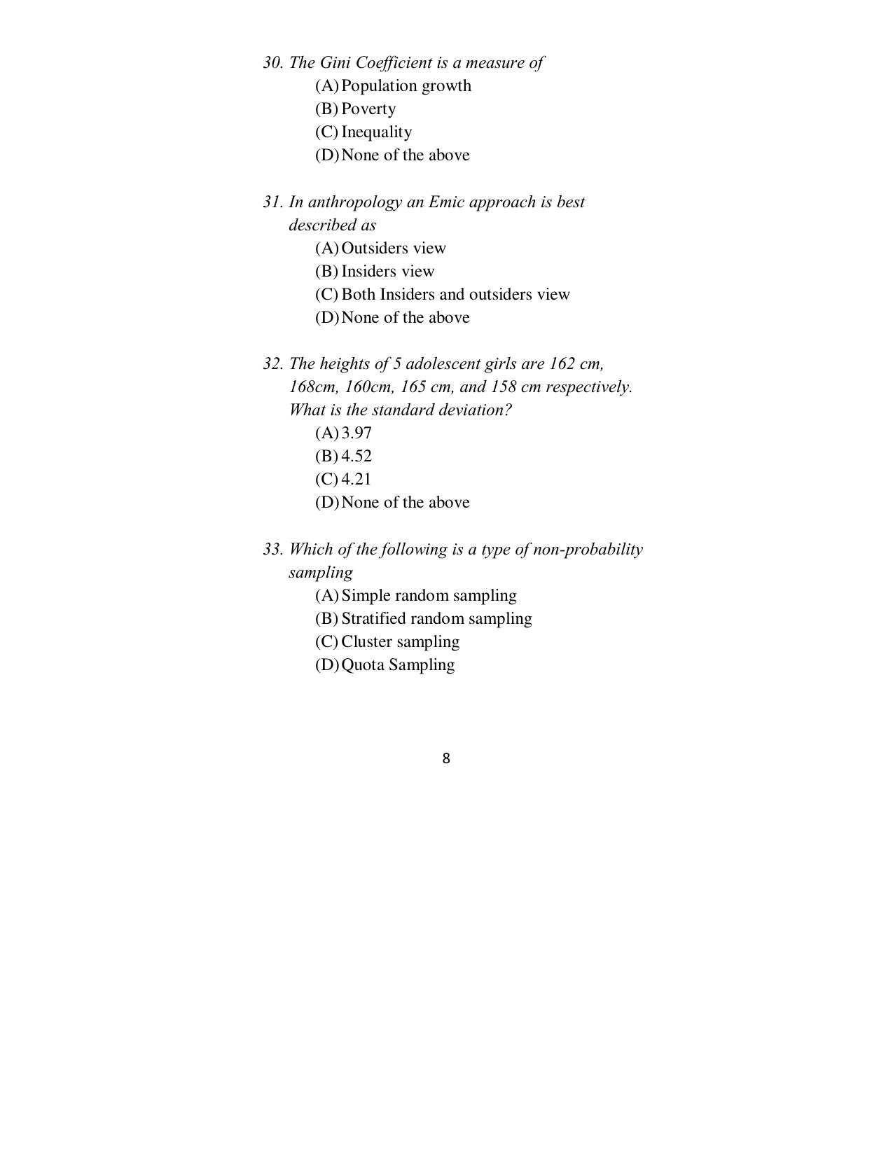 ISI Admission Test JRF in Sociology/Social anthropology SOA 2015 Sample Paper - Page 9