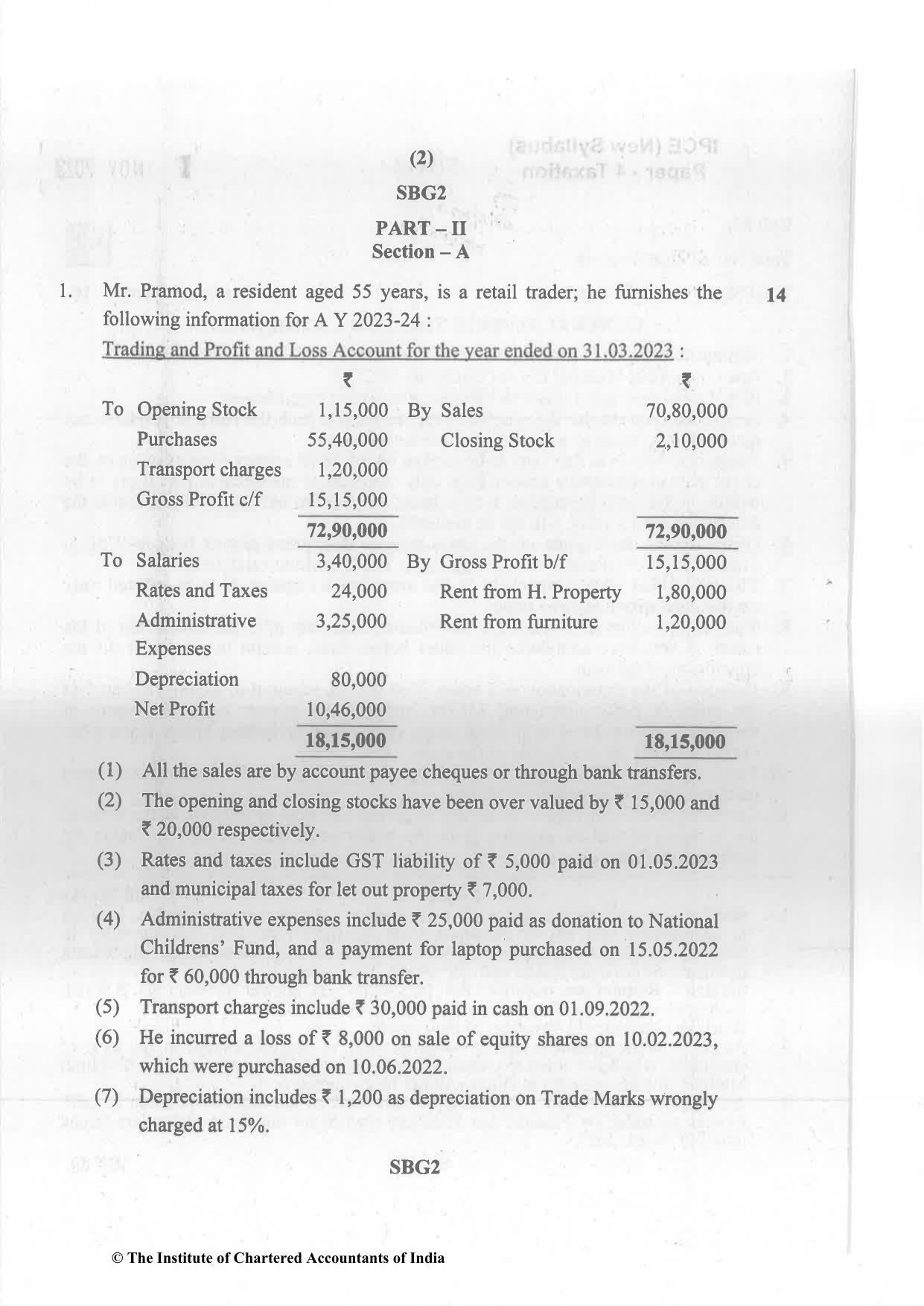 CA Inter Nov 2023 Question Paper - Paper 4 – Taxation - Page 2