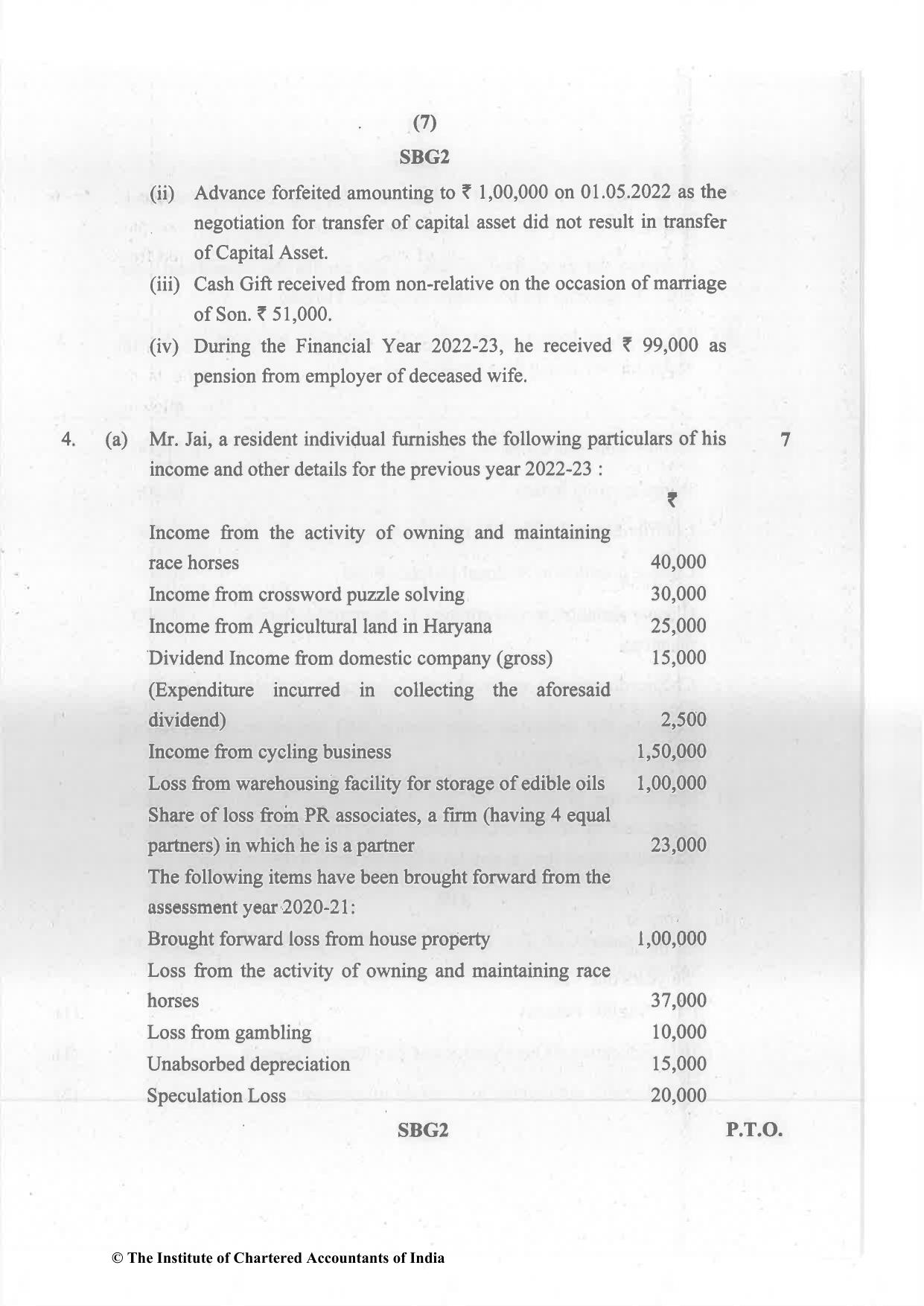 CA Inter Nov 2023 Question Paper - Paper 4 – Taxation - Page 7