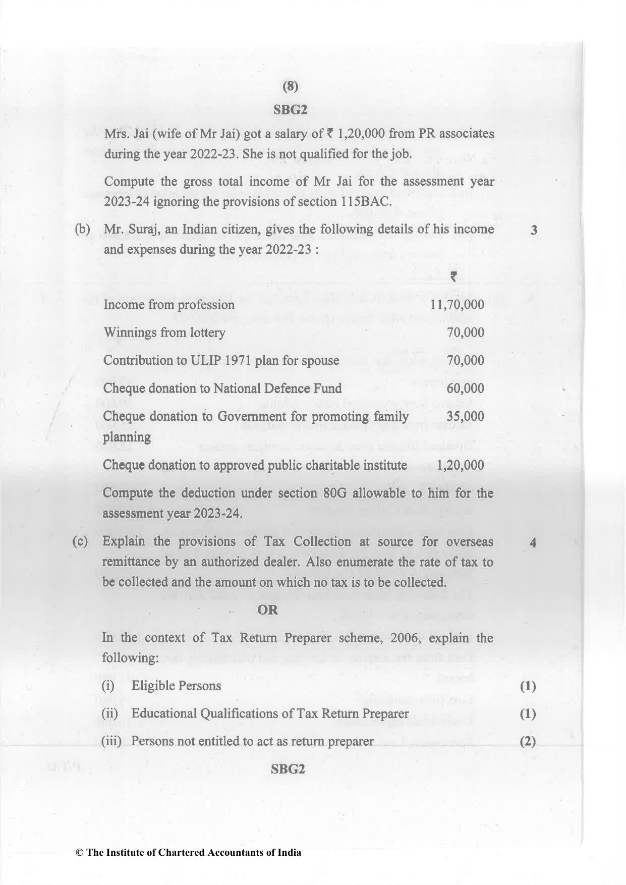CA Inter Nov 2023 Question Paper - Paper 4 – Taxation - Page 8
