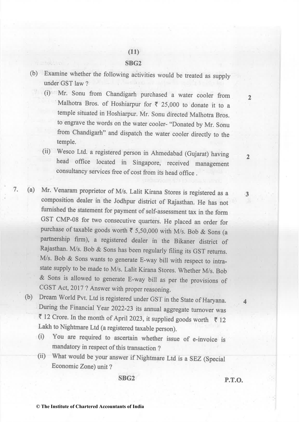 CA Inter Nov 2023 Question Paper - Paper 4 – Taxation - Page 11