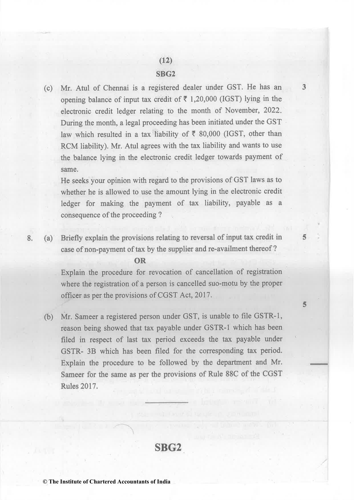 CA Inter Nov 2023 Question Paper - Paper 4 – Taxation - Page 12