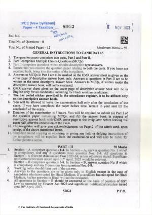 CA Inter Nov 2023 Question Paper - Paper 4 – Taxation